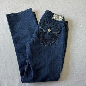 True Religion Becky Women's Dark Denim Navy Stitch BootCut Low Rise Size 27